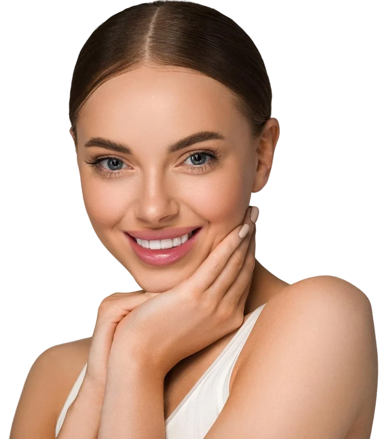 Beautiful skin face woman natural make up healthy skin touching her face color